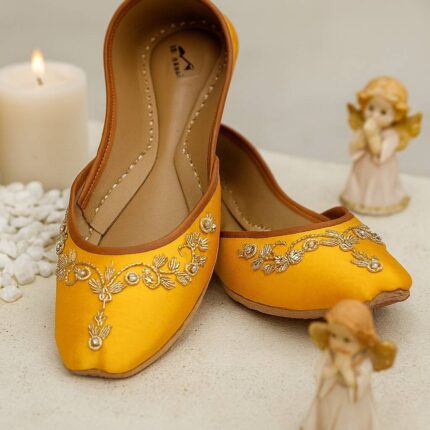 Yellow Hand Embellished Khussa-2255