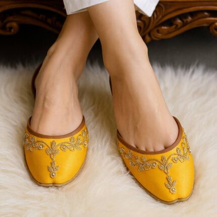 Yellow Hand Embellished Khussa-2255