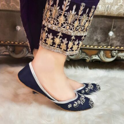 Blue Khussa With Silver Embroidery