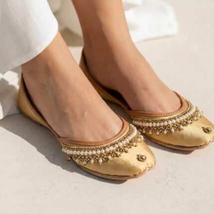 Golden Khussa With White Pearls-2144