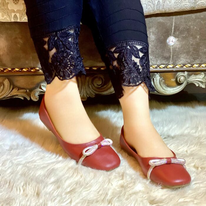 Maroon pumps with bow detailing