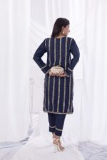 Navy Blue Embroidered 2 PC Dress