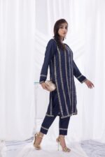 Navy Blue Embroidered 2 PC Dress