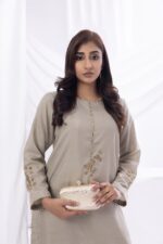 Oyster Grey Embroidered 2 PC Dress