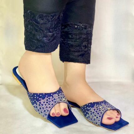 Blue Flats With Silver Shining Beads