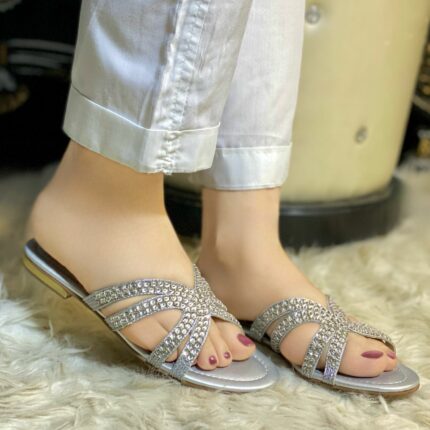 Silver embellished flats by SNF