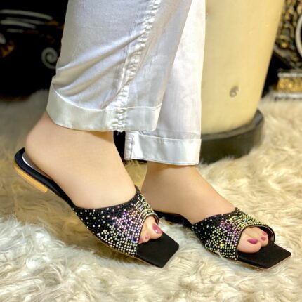 Black Flats With Silver Shining Beads