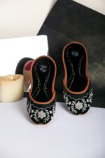 Black Net Khussa With Golden Silver Embroider