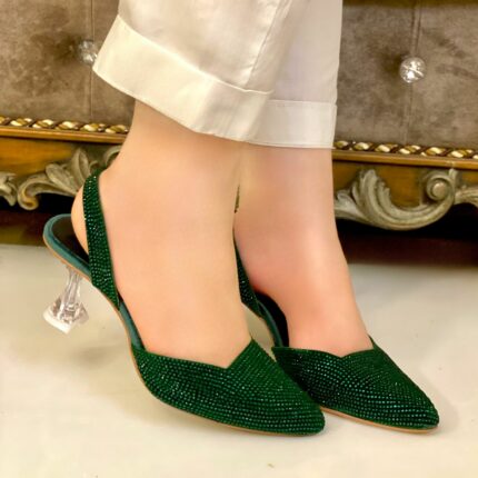 Green Glitter Shiny Heels For Her