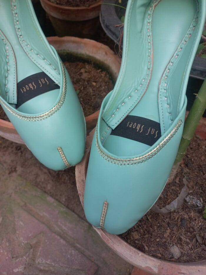 Plain Sea Green Khussa For Her