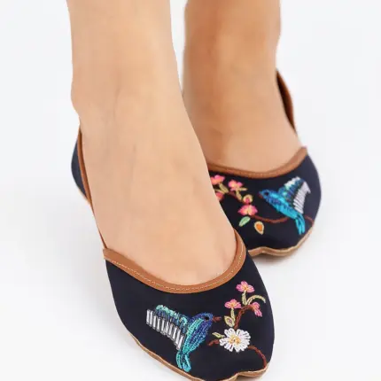 Black Floral Bird Embroidery Khussa 2176