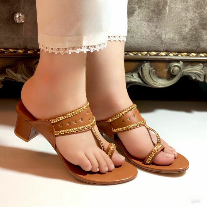 Mustard Kolapuri With Block Heel