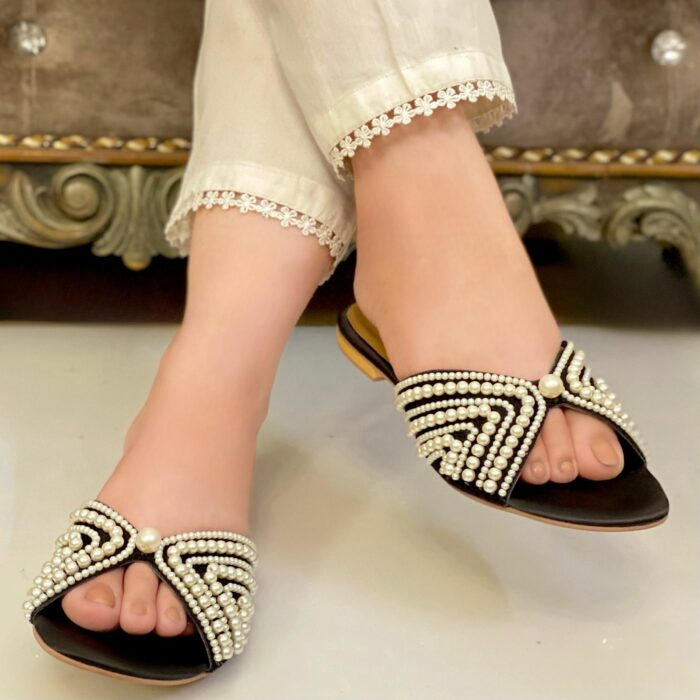 Black Flats With White Pearls