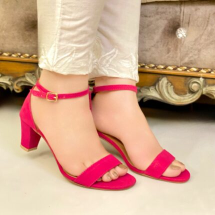 Pink suede heels for women