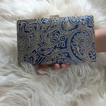 Blue Clutch With Silver Work