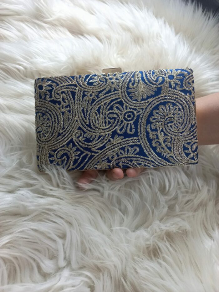 Blue Clutch With Silver Work