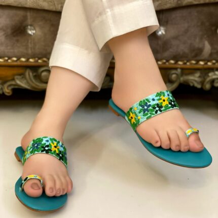 green embroidery flats for her