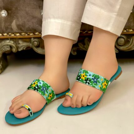 green embroidery flats for her