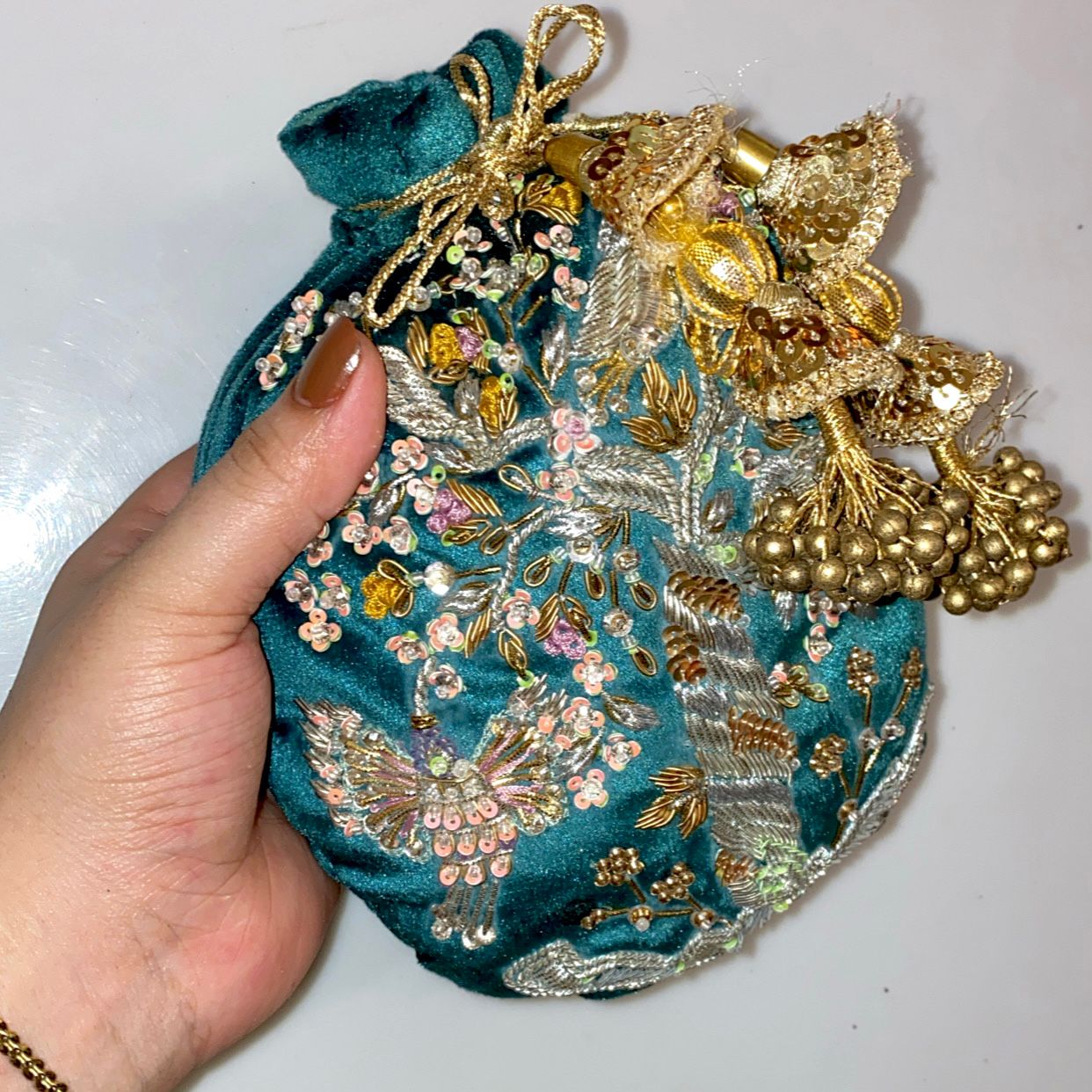 Green Suede Potli For Her Green Suede Potli For Her