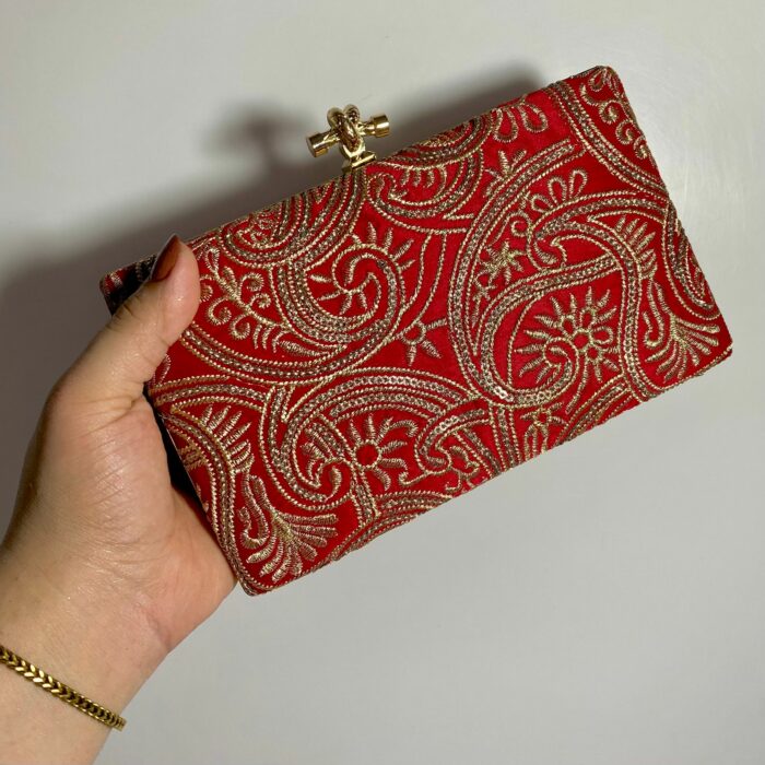 Red Clutch With Silver Work