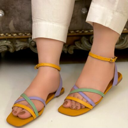 Yellow multi colored sandals