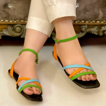 Black multi colored sandals