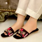 Black hand embroidered jute flats