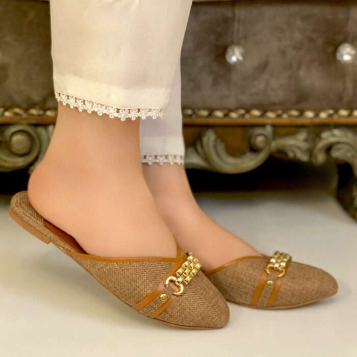 Brown Mules With Golden Buckle