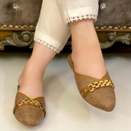 Brown Mules With Golden Buckle