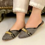 Black Mules With Golden Buckle