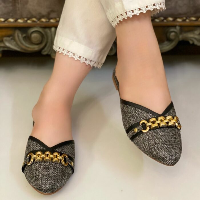 Black Mules With Golden Buckle