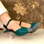 silver and green heels for her