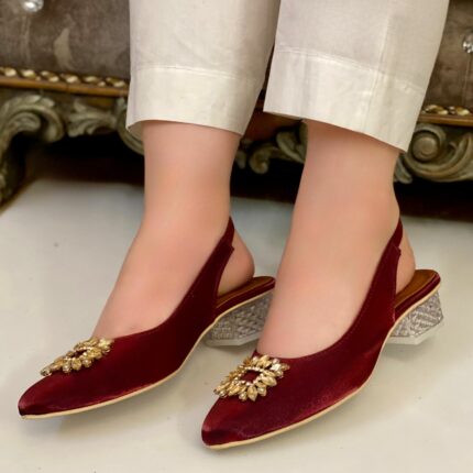 Maroon pumps with glass heels