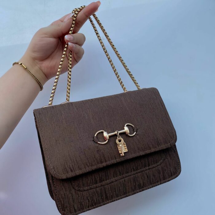 Chain Cross Body Bag In Brown-