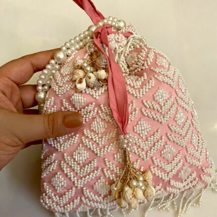 Light Pink Potli With White Pearls For her