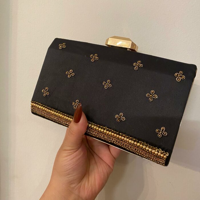 Black Clutch With Golden Embroidery