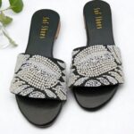 black flat in pearls