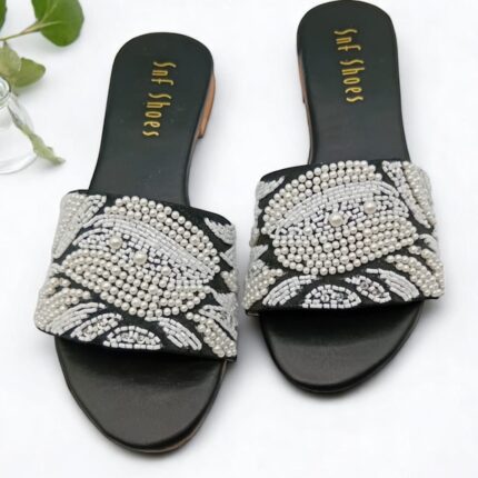 black flat in pearls