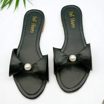 Bow Pearl Flats In Black-3379