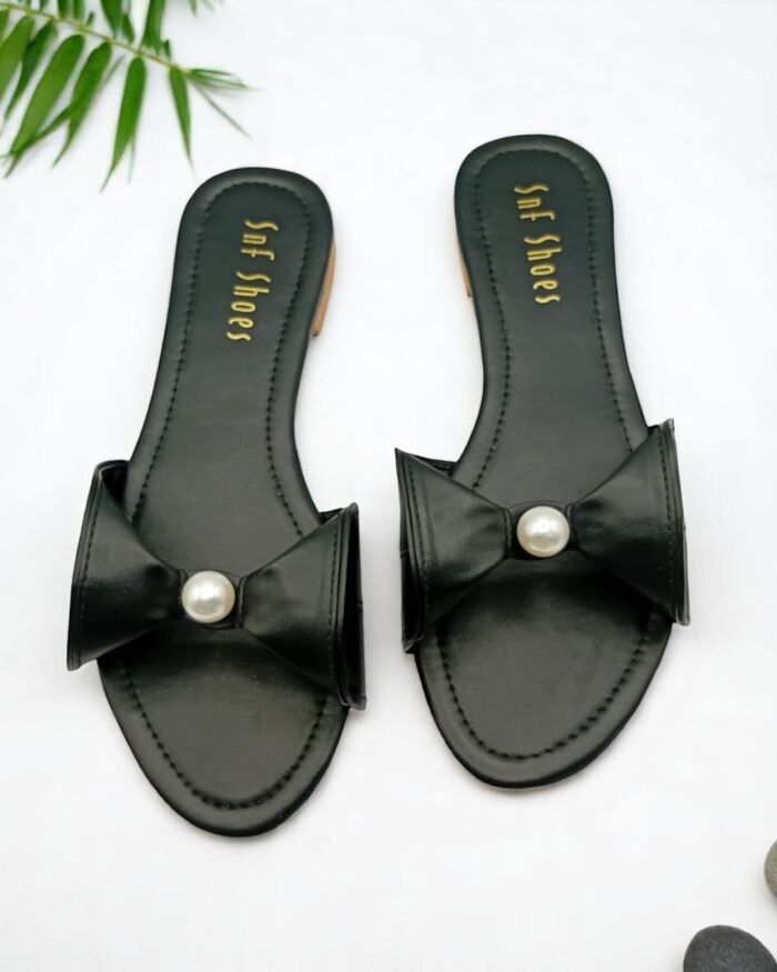 Bow Pearl Flats In Black-3379