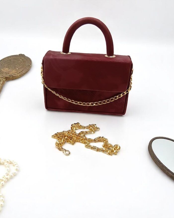 The Classic Top-Handle Chain Bag In Maroon