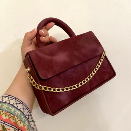 The Classic Top-Handle Chain Bag In Maroon