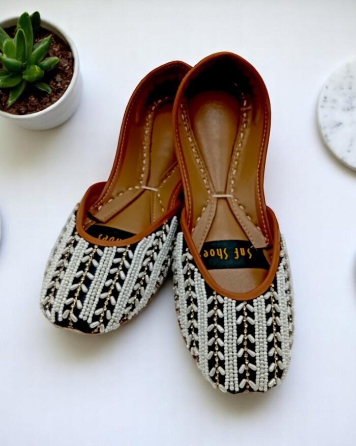 Pearl and Black Embroidered Khussa