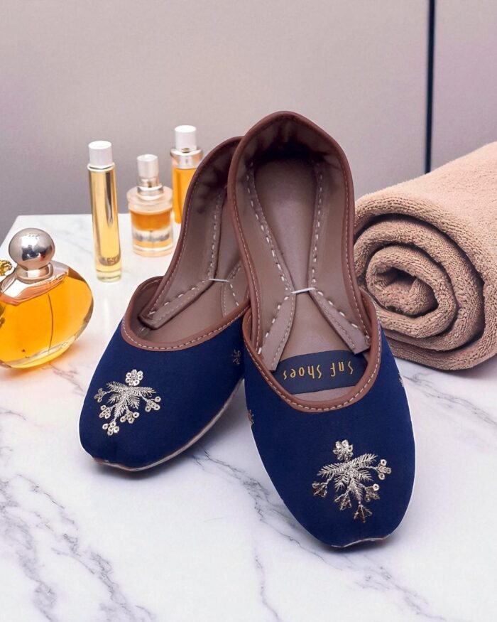 Blue Khussa With Golden Bunch-2382