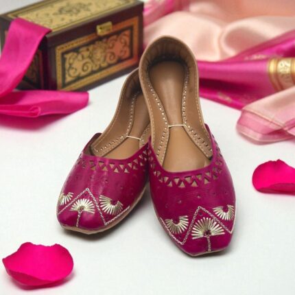 Pink leather khussa - 2470