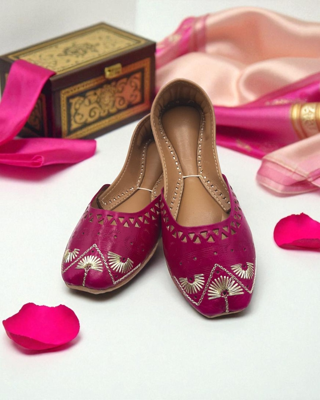 Pink leather khussa - 2470