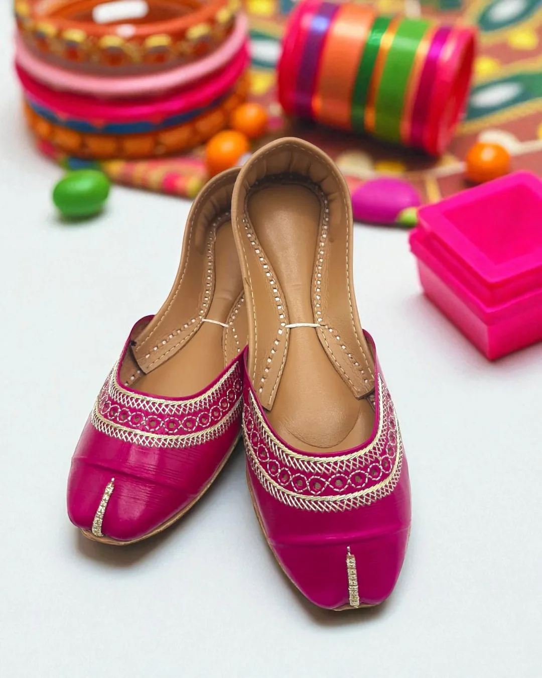 khussa-4-webp Pink leather khussa With Golden Zari - 2469 - Image 1