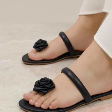 Black Flower Flats For Her
