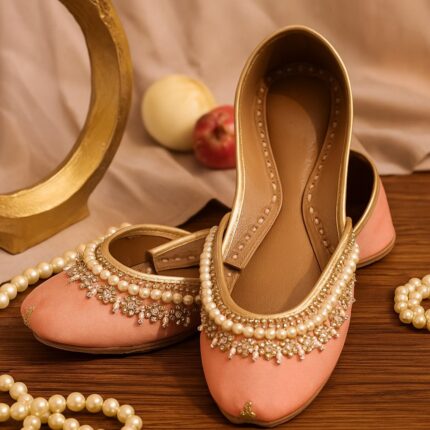 Light Pink Khussa With White Pearls