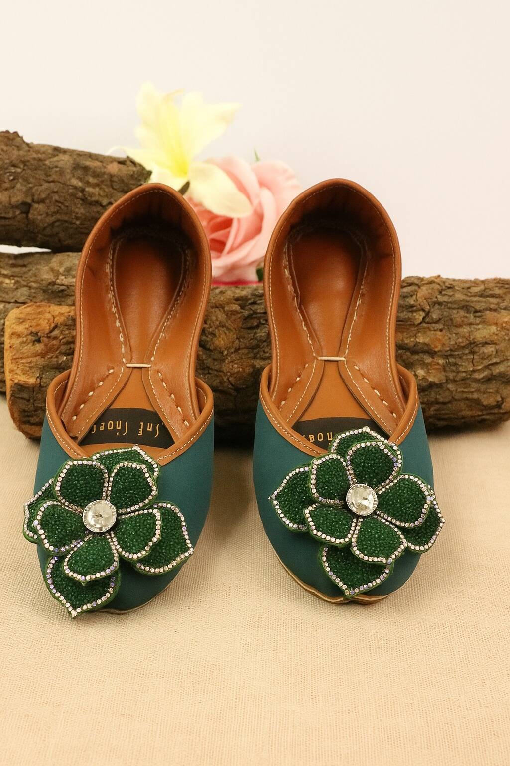Casual C Green Khussa with Brooch Casual C Green Khussa with Brooch For Her -2501
